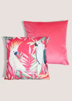Pink Velvet Printed Paradise Bird Cushion