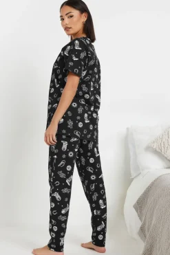 Pixiegirl Petite Black Cowboy Graphic Tapered Pyjama Set