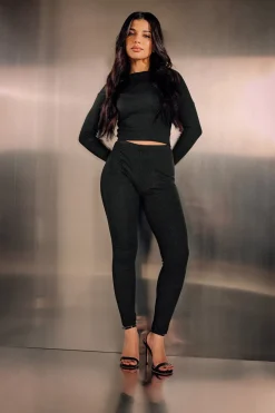 Pixiegirl Petite Black Metallic Ribbed Leggings