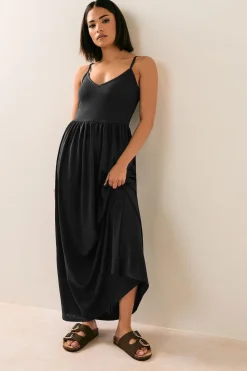 Pixiegirl Petite Black Ribbed Strappy Maxi Dress