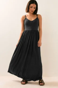 Pixiegirl Petite Black Ribbed Strappy Maxi Dress