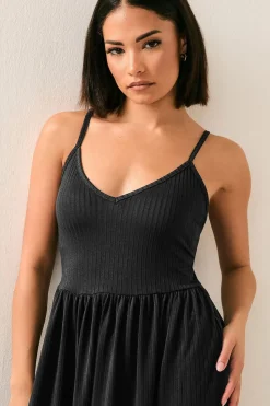 Pixiegirl Petite Black Ribbed Strappy Maxi Dress