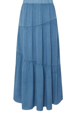 Pixiegirl Petite Blue Asymmetric Tiered Maxi Skirt