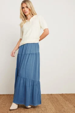 Pixiegirl Petite Blue Asymmetric Tiered Maxi Skirt