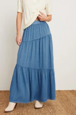 Pixiegirl Petite Blue Asymmetric Tiered Maxi Skirt