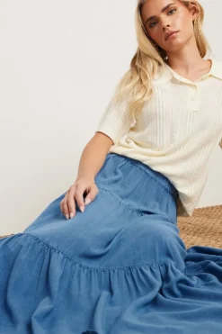 Pixiegirl Petite Blue Asymmetric Tiered Maxi Skirt