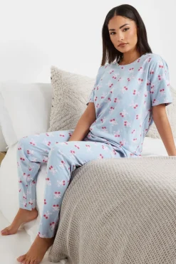 Pixiegirl Petite Blue Cherry Bow Graphic Tapered Pyjama Set
