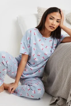 Pixiegirl Petite Blue Cherry Bow Graphic Tapered Pyjama Set