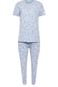 Pixiegirl Petite Blue Cherry Bow Graphic Tapered Pyjama Set