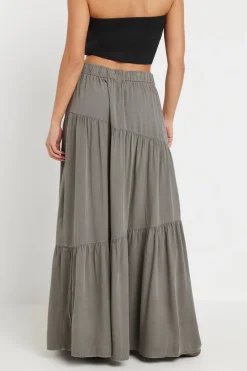 Pixiegirl Petite Charcoal Grey Asymmetric Tiered Maxi Skirt