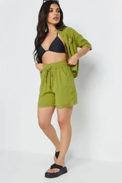 Pixiegirl Petite Green Textured Tie Waist Shorts