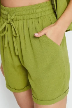 Pixiegirl Petite Green Textured Tie Waist Shorts