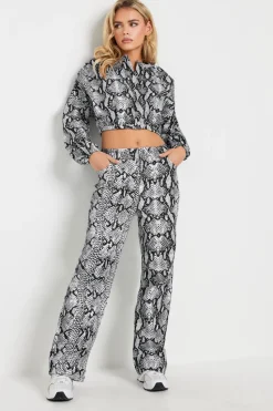 Pixiegirl Petite Grey Snake Print Denim Bomber Jacket