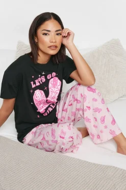 Pixiegirl Petite Hot Pink 'Let's Go Girls' Cowboy Slogan Pyjama Set