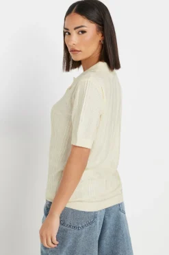 Pixiegirl Petite Ivory White Pointelle Knit Polo Top