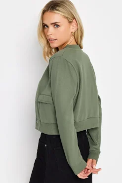 Pixiegirl Petite Khaki Green Jersey Bomber Jacket