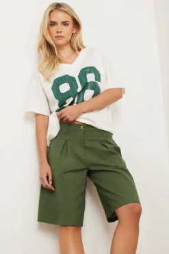 Pixiegirl Petite Khaki Green Linen Bermuda Shorts