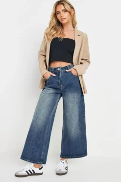 Pixiegirl Petite Mid Blue Washed Cropped Wide Leg Jean