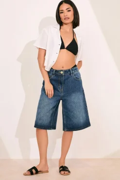 Pixiegirl Petite Mid Blue Denim Jorts