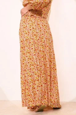 Pixiegirl Petite Orange Ditsy Floral Tiered Maxi Skirt