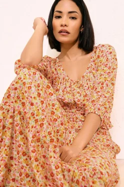 Pixiegirl Petite Orange Ditsy Floral Tiered Maxi Skirt