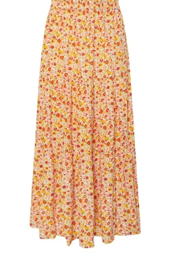 Pixiegirl Petite Orange Ditsy Floral Tiered Maxi Skirt