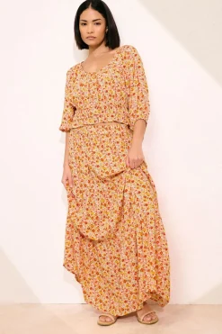Pixiegirl Petite Orange Ditsy Floral Tiered Maxi Skirt