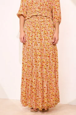 Pixiegirl Petite Orange Ditsy Floral Tiered Maxi Skirt