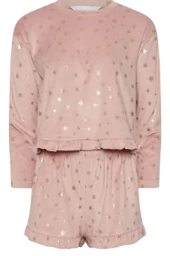 Pixiegirl Petite Pink Luxe Fleece Foil Star Pyjama Short Set