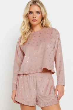 Pixiegirl Petite Pink Luxe Fleece Foil Star Pyjama Short Set