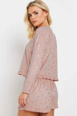 Pixiegirl Petite Pink Luxe Fleece Foil Star Pyjama Short Set