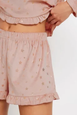 Pixiegirl Petite Pink Luxe Fleece Foil Star Pyjama Short Set