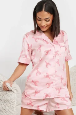 Pixiegirl Petite Pink Satin Lobster Graphic Short Pyjama Set
