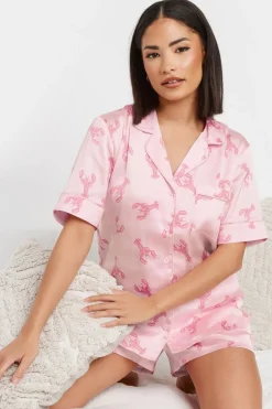 Pixiegirl Petite Pink Satin Lobster Graphic Short Pyjama Set