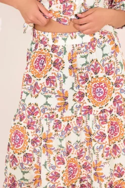 Pixiegirl Petite White Abstract Tile Tiered Maxi Skirt