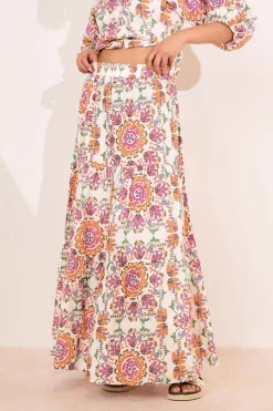 Pixiegirl Petite White Abstract Tile Tiered Maxi Skirt