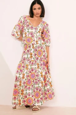 Pixiegirl Petite White Abstract Tile Tiered Maxi Skirt