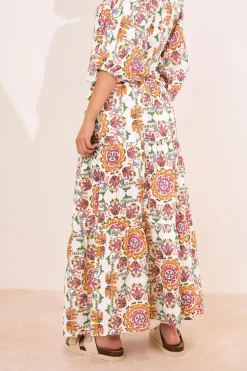 Pixiegirl Petite White Abstract Tile Tiered Maxi Skirt