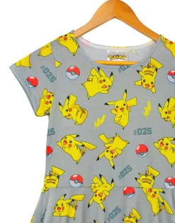 Pokemon Pikachu Grey Kids Short Sleeved Skater Dress (5-14 Years)