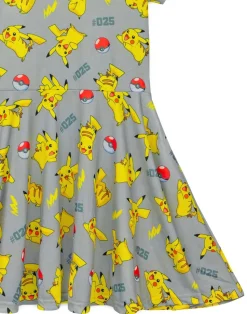 Pokemon Pikachu Grey Kids Short Sleeved Skater Dress (5-14 Years)
