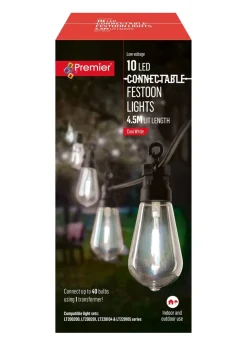 Premier Decorations 10 Cool White LED Connectable Teardrop Bulb Festoon String Lights
