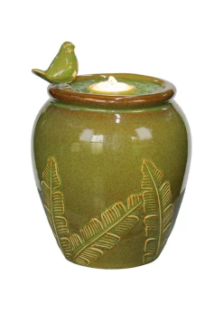 Premier Decorations Ceramic Green Water Feature with 4 Warm White LEDs