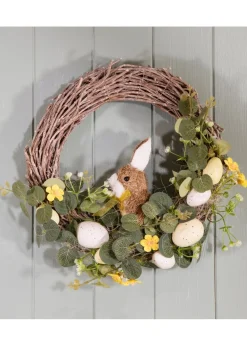 Premier Decorations Rattan Easter Wreath with Rabbit & Eggs