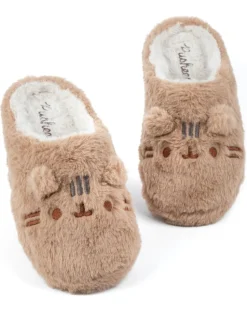 Pusheen Beige Embroidered Graphic Mule Slippers