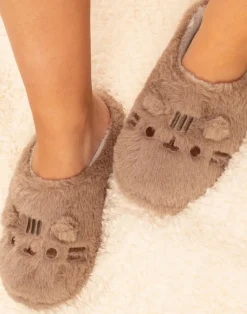 Pusheen Beige Embroidered Graphic Mule Slippers