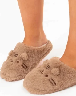 Pusheen Beige Embroidered Graphic Mule Slippers