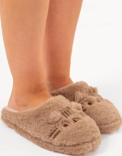 Pusheen Beige Embroidered Graphic Mule Slippers