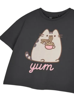 Pusheen Grey Yum Noodles Cropped Short Sleeved T-Shirt
