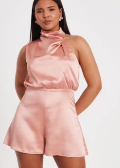 Quiz Apricot Satin Asymmetric Playsuit
