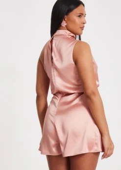 Quiz Apricot Satin Asymmetric Playsuit